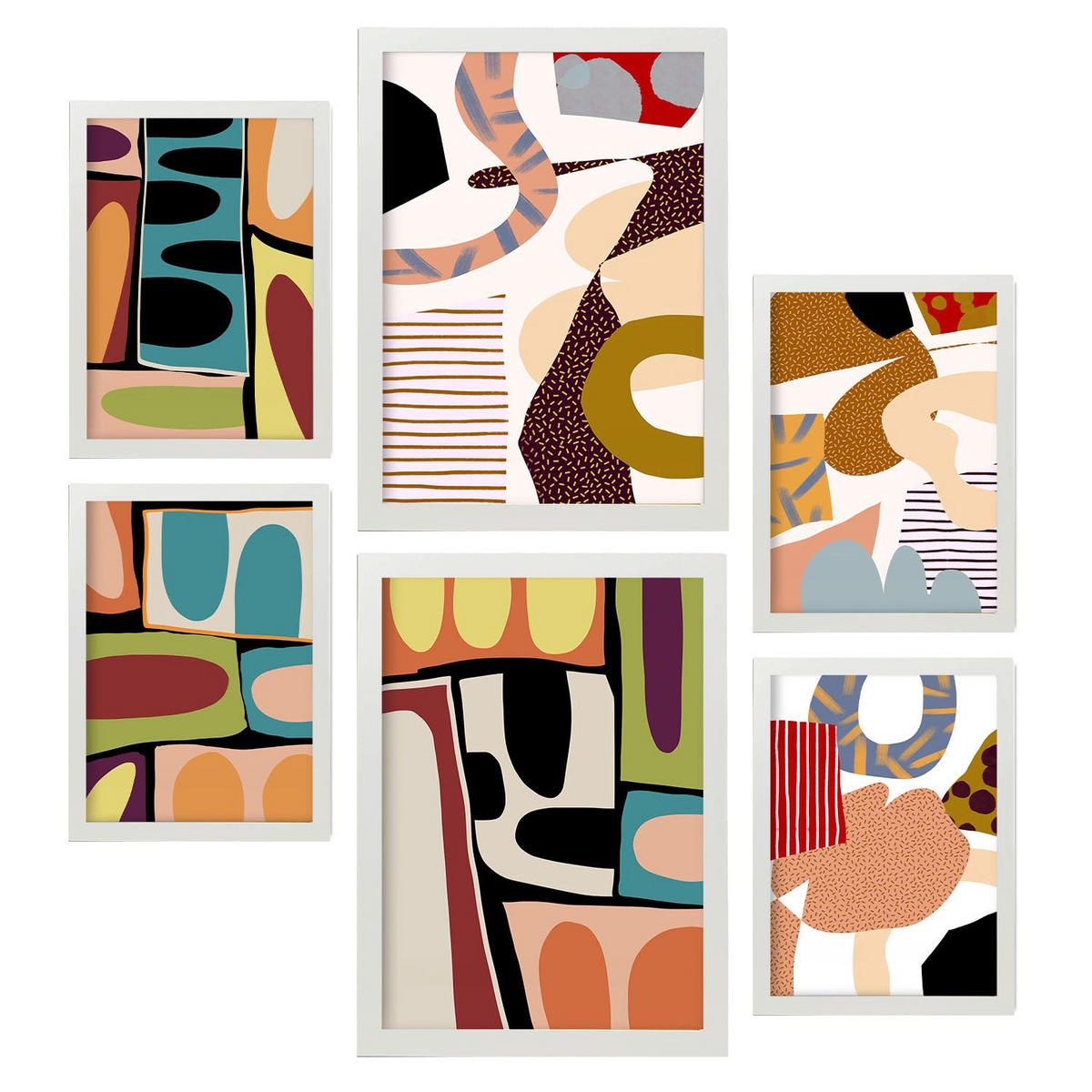 POSTER Set Mit 6 Glitzig Reich In Farbenfrohe Zusammenfassungen A3 & A4 Weißer Rahmen - Weiß, Papier (29/3cm) - Nacnic