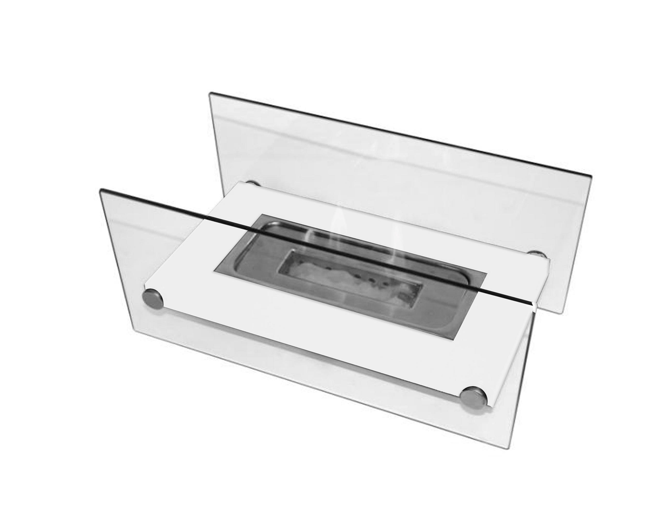 BIOETHANOL-KAMIN Weiß Tischmodell inklusive 0.25 L Brennblock - Weiß, Glas (34/16/16cm) - Purline