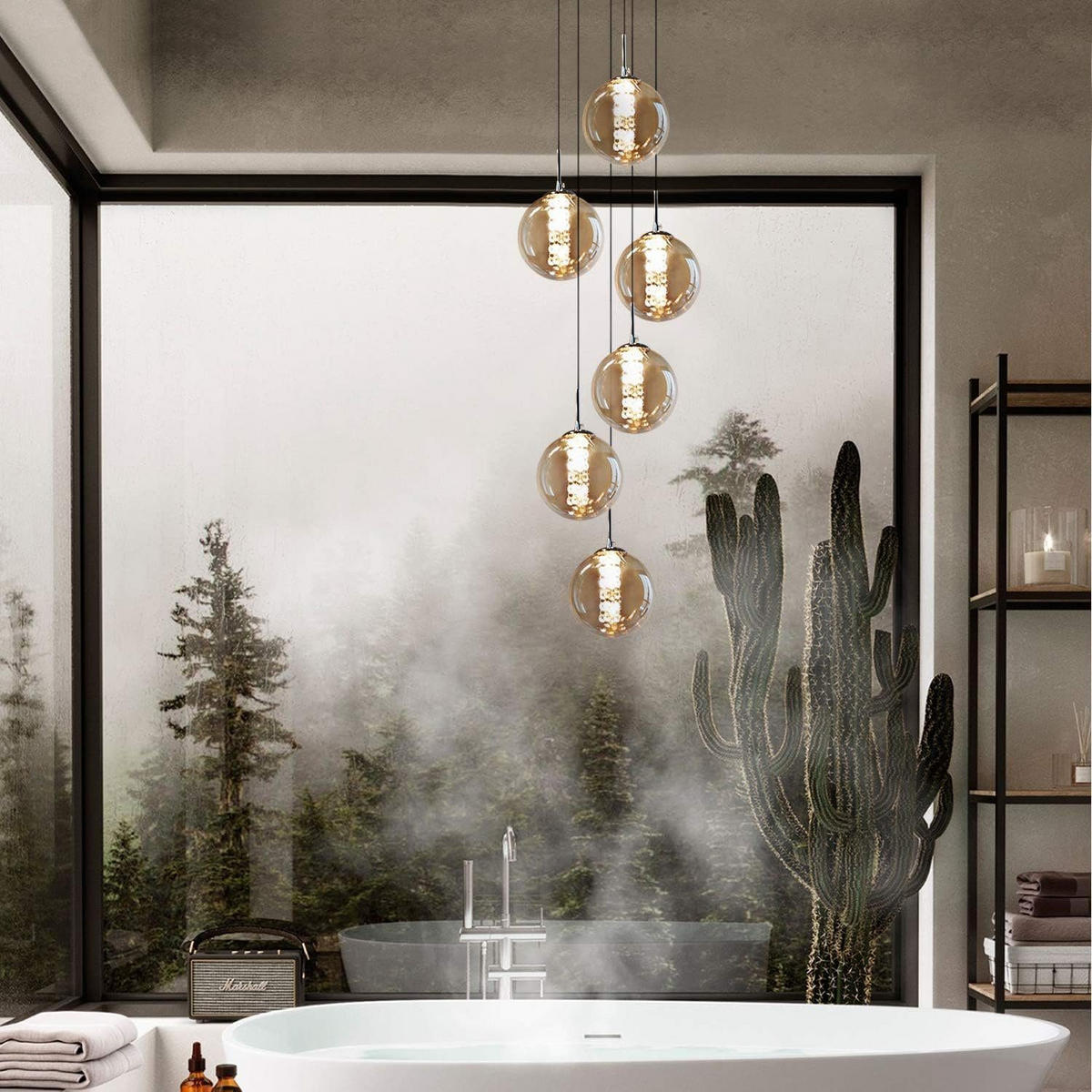 HÄNGELEUCHTE Energie 6-flammig 31/31/150 cm - Bernsteinfarben, Glas (31/31/150cm) - Nettlife