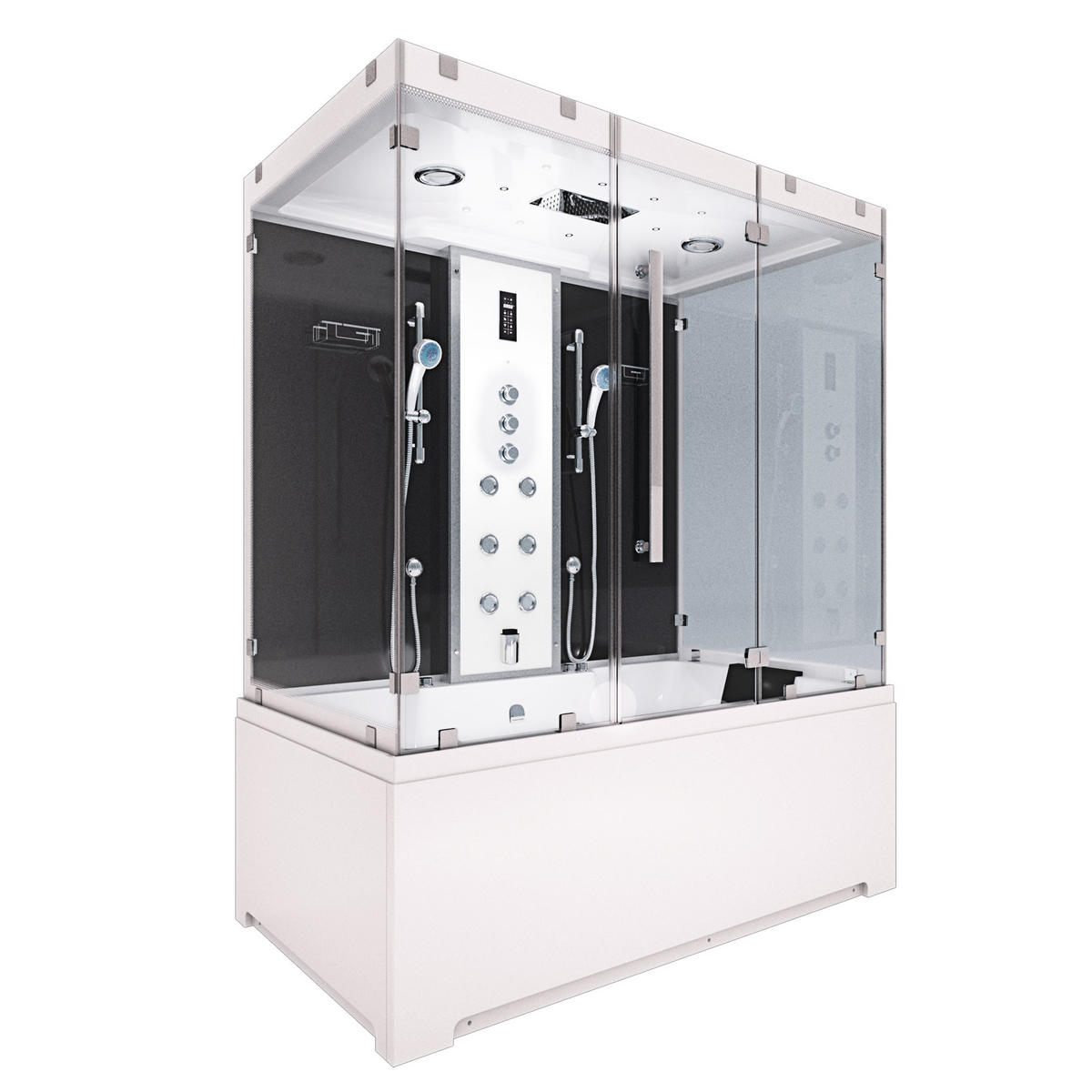 BADEWANNE Dusche K80-SW-TH-B-EC-SC-EA Duschtempel - Schwarz, Glas/Kunststoff (180/100/228cm) - AcquaVapore by Sandra Jentho