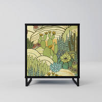 SIDEBOARD SUCCULENTS KALEIDOSCOPE, Schwarz, 57,5x42x67,5 cm, Schwarze Metall-Rahmenfüße - Multicolor/Schwarz, Holzwerkstoff/Metall (57.5/67.5/42cm) - SpaceRebels