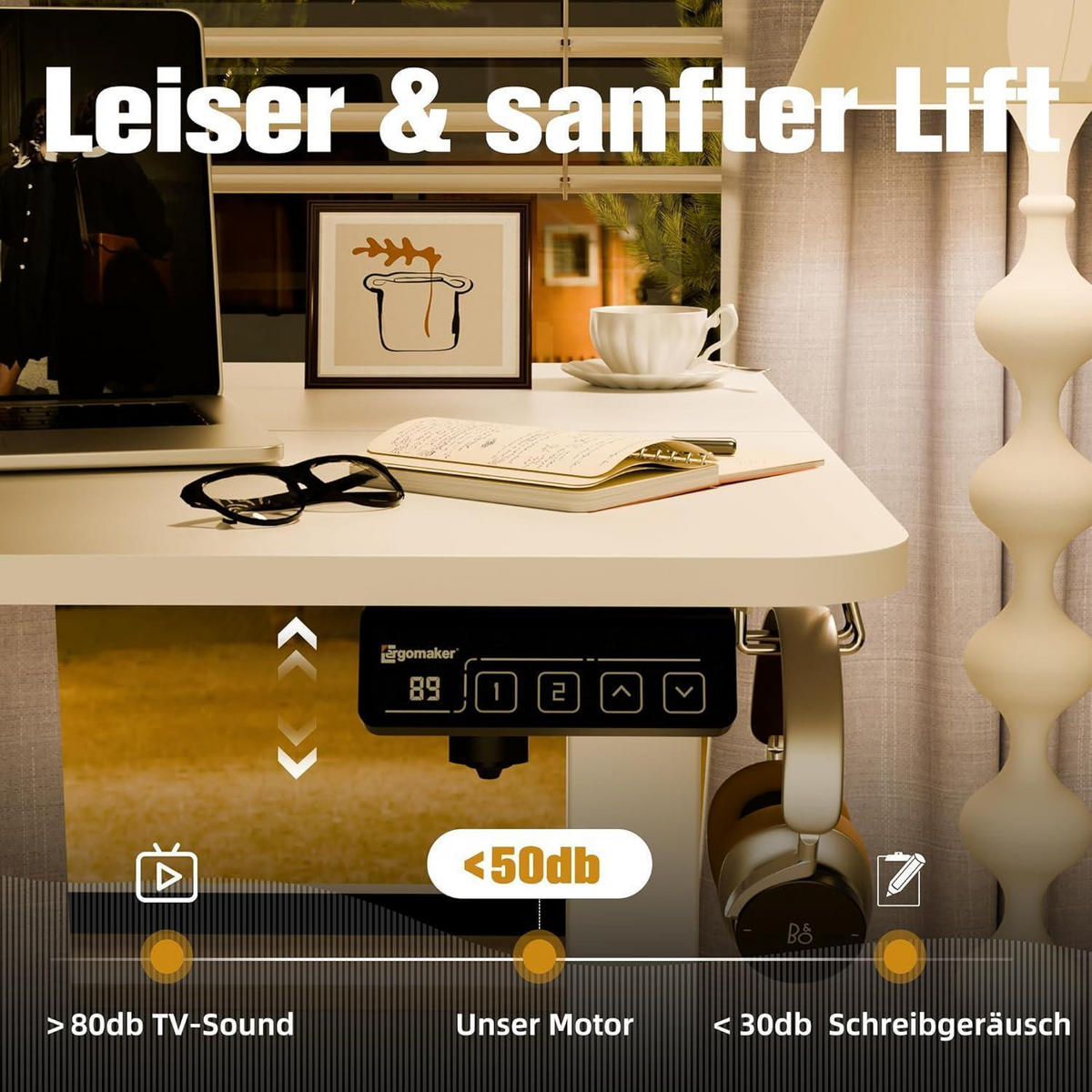 SCHREIBTISCH höhenverstellbar elektrisch 90 x 60 cm Weiß - Weiß, Metall (90/60/118cm)