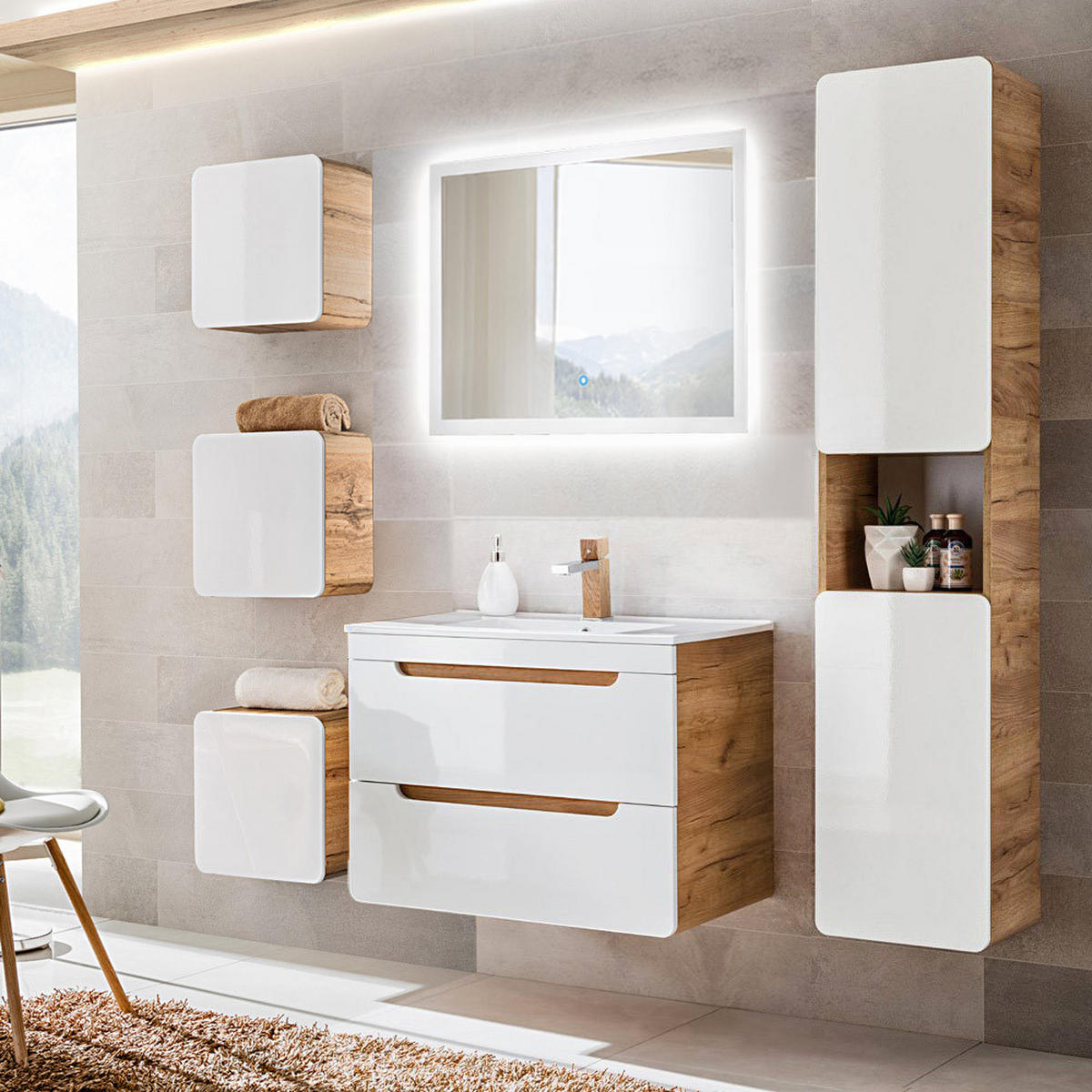 BADMÖBEL-SET 6-TLG. Luton-56 - Weiß, Holzwerkstoff (180/200/46cm) - Lomado