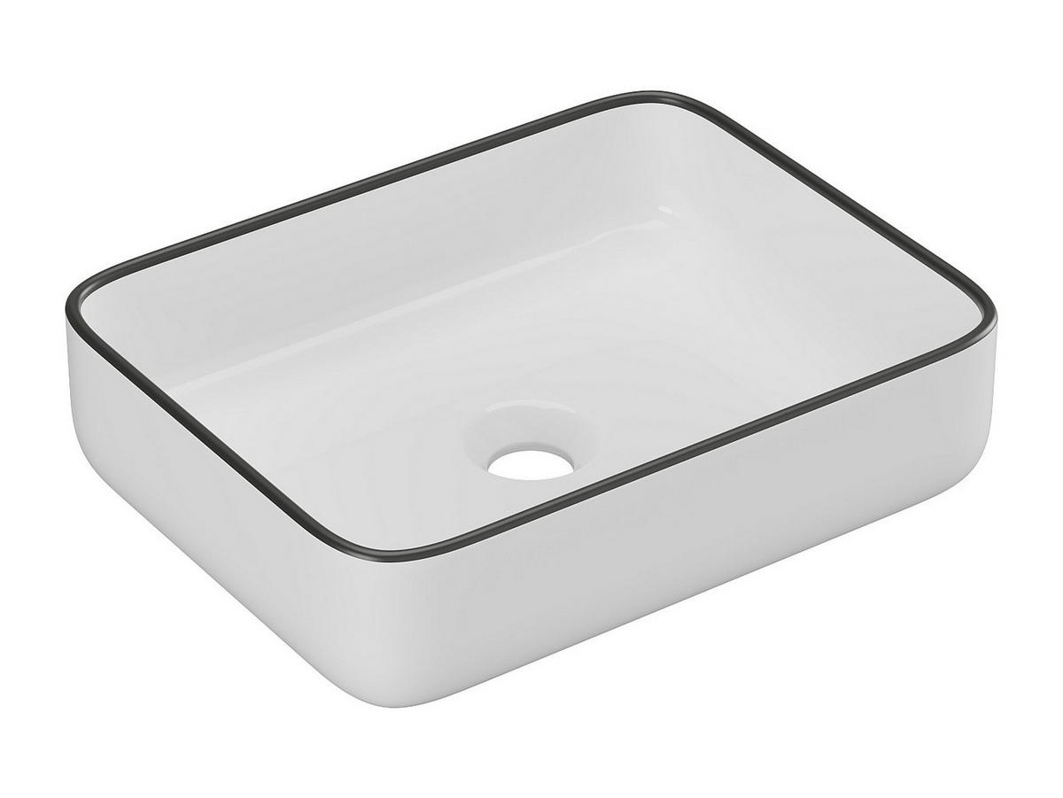 AUFSATZWASCHBECKEN rechteckig - Keramik - Weiß mit schwarzer Umrandung - 50 x 39 cm - JUNIKO II - Schwarz, Keramik (50/13/39cm) - Vente-Unique