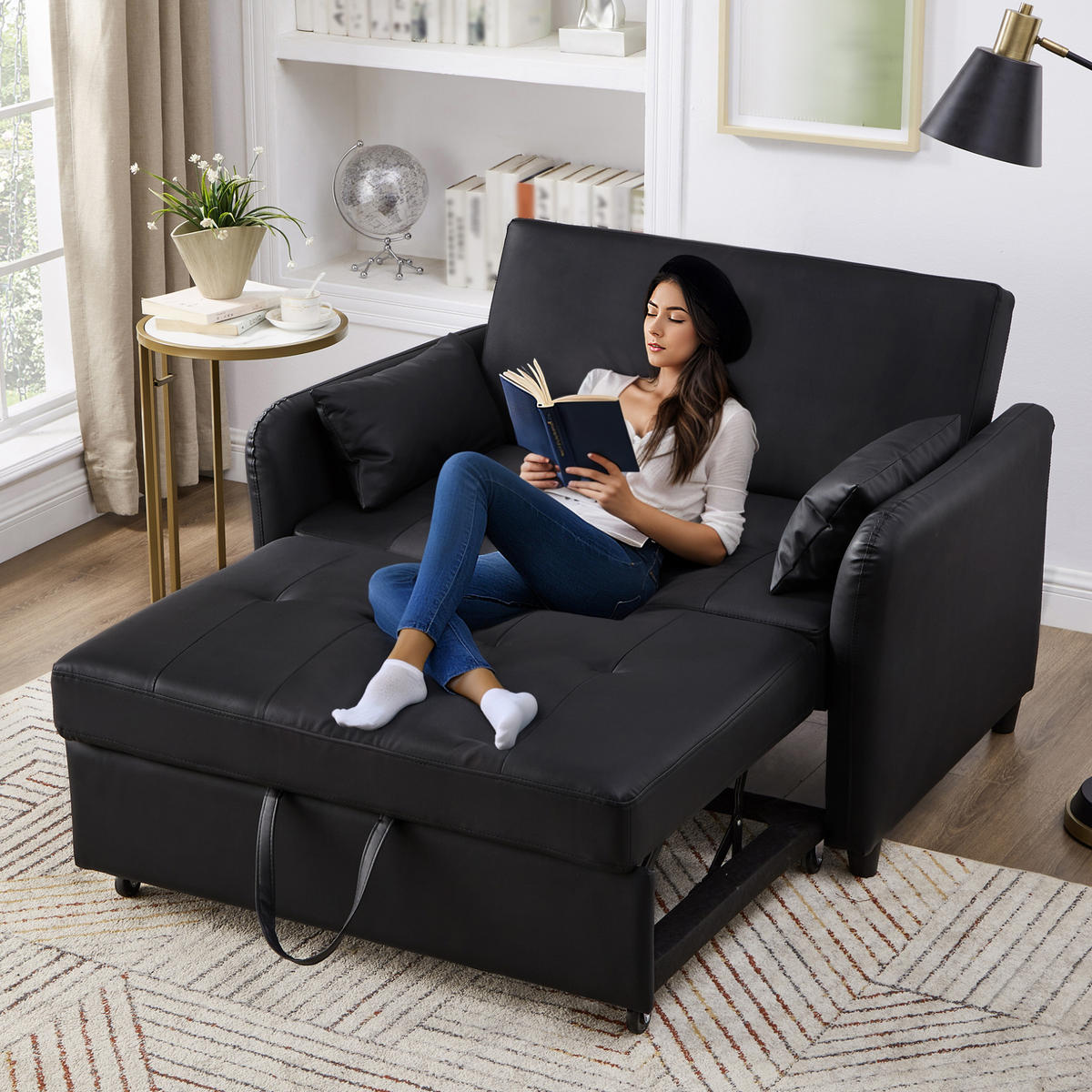 SOFABETT mit Schlaffunktion 156x100 cm PU Antique Black - Schwarz, Kunststoff (83/82/122cm) - Meubliv