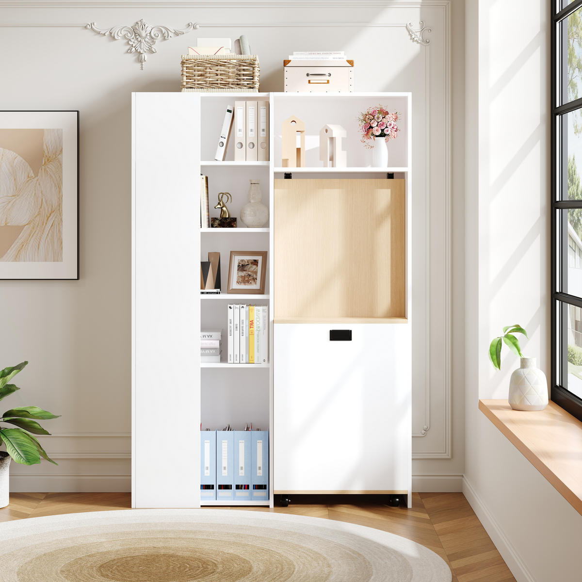 SCHREIBTISCH 2 in 1 Bücherregal und Schreibtisch 160cm MDF - Weiß, Holzwerkstoff (30.5/104.5/160cm) - Gisaae
