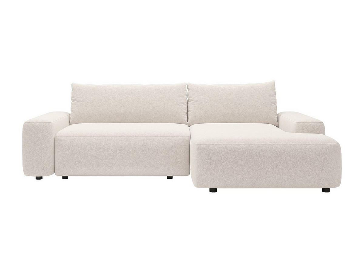 ECKSOFA mit Schlaffunktion - Ecke rechts - melierter Stoff - Cremefarben - DAVISO - Creme, Textil (264/162cm) - Vente-Unique