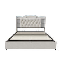 POLSTERBETT 160x200cm beige samt bett mit Hydraulik, LED Licht und Ladeanschluss - Beige, Textil (160/200cm) - CASIVA