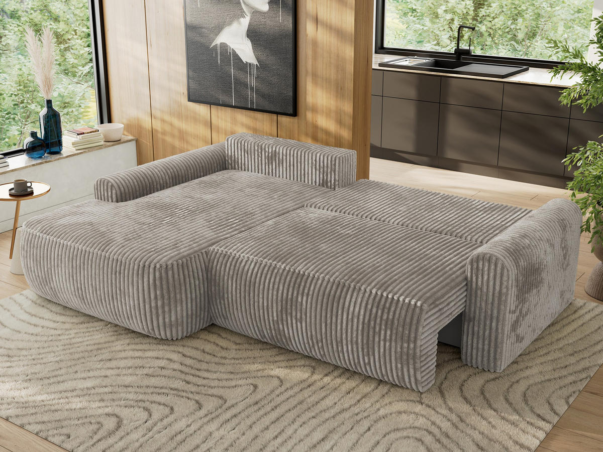 ECKSCHLAFSOFA CUBO L Hellbraun Cord - links - Hellbraun/Schwarz, Kunststoff/Textil (273/187cm) - MKS