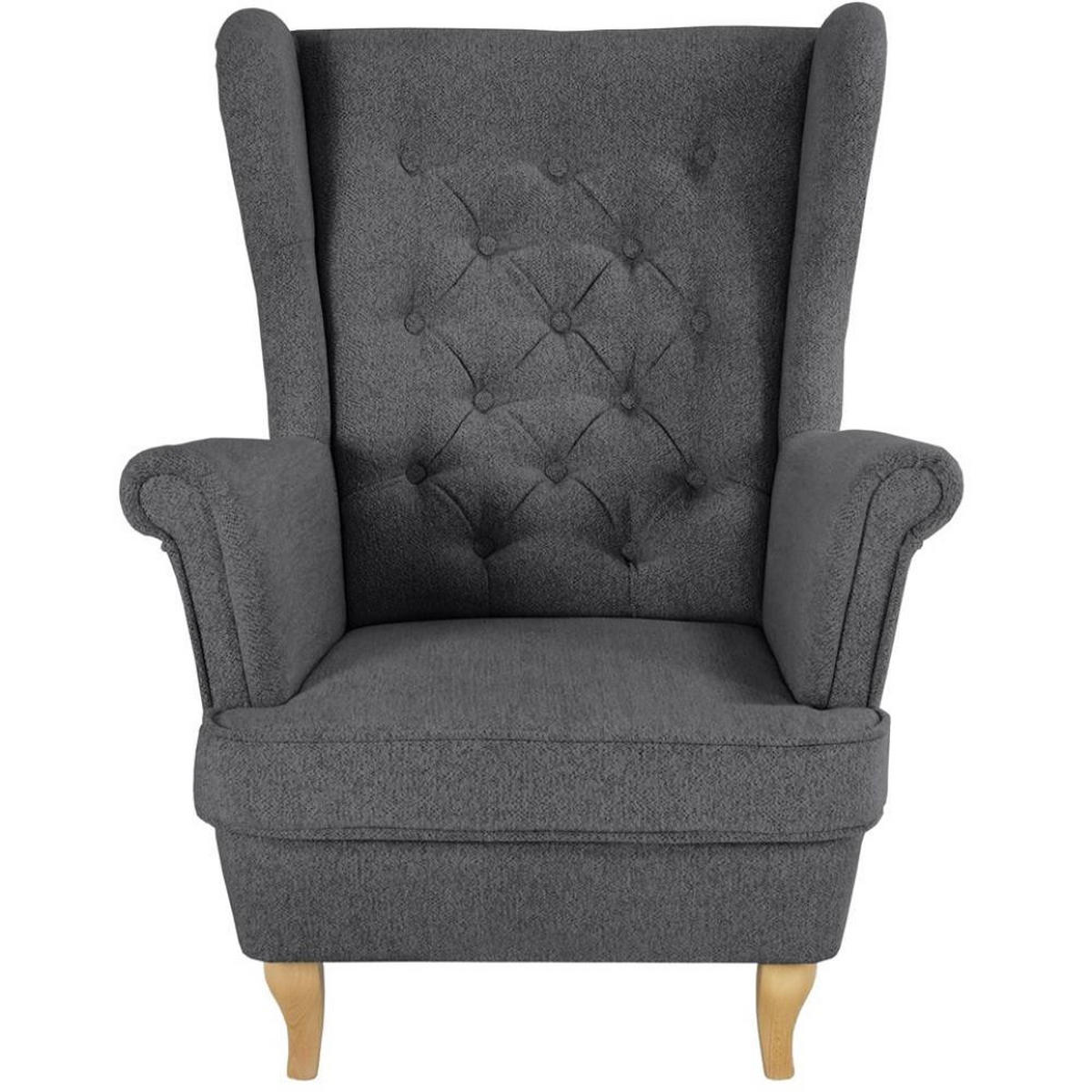 CHESTERFIELD-SESSEL Falco dunkelgrau mit Buche Holzbeinen - Dunkelgrau, Holz/Textil (82/102/92cm) - Beautysofa