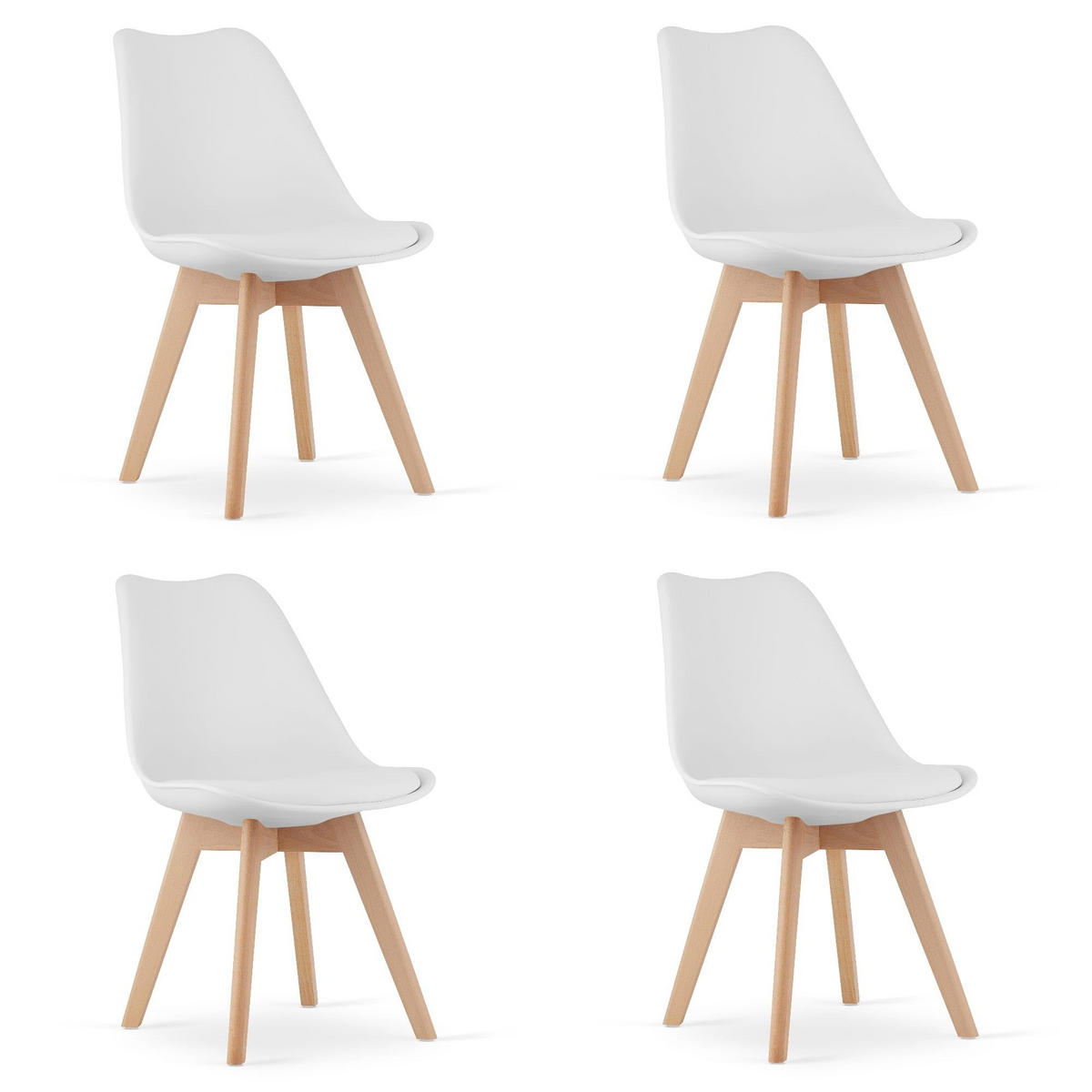 ESSZIMMERSTUHL 4er Set Weiß Mit Ledersitz Und Holzbeinen - Weiß, Textil (46/84/43cm) - Best For Home