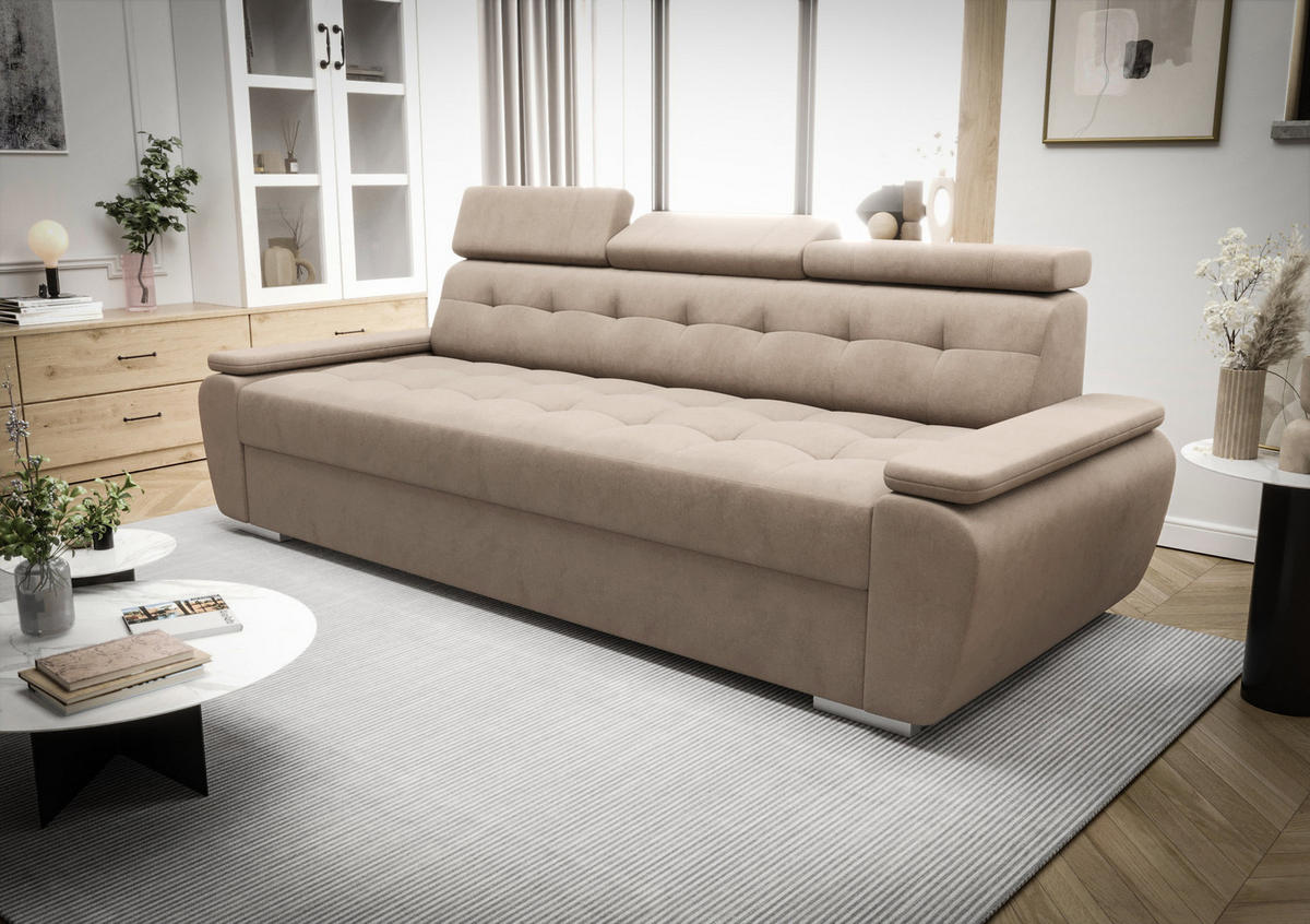 SCHLAFSOFA KONGO 01, Sofa mit Schlaffunktion, Farbe: Beige, Velourstoff - Beige, Textil (230/90/95cm) - O-Sofa