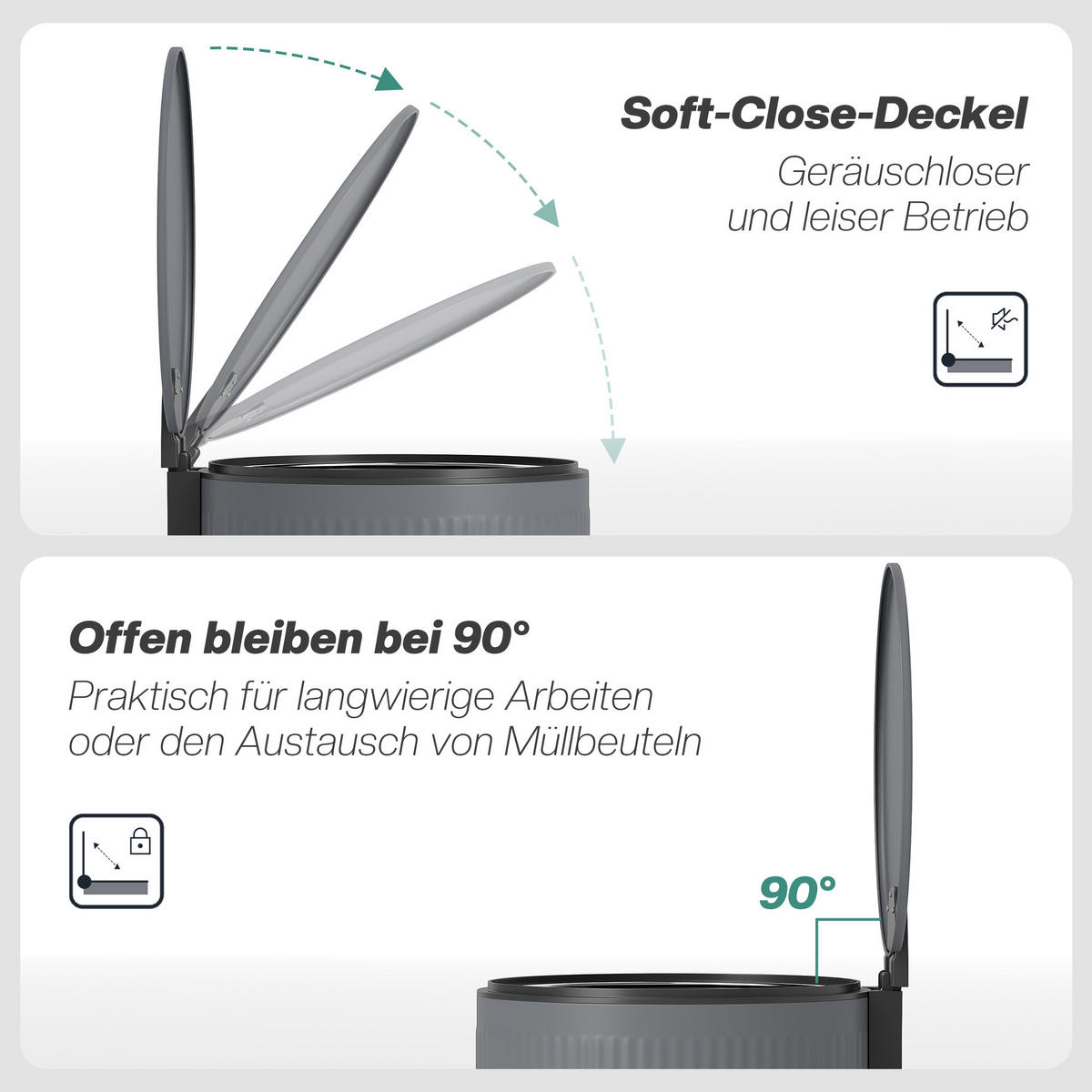 MÜLLEIMER Dunkelgrau 36.0/30.0/60.5 cm - Dunkelgrau, Metall (30/60.5/36cm) - HOMCOM
