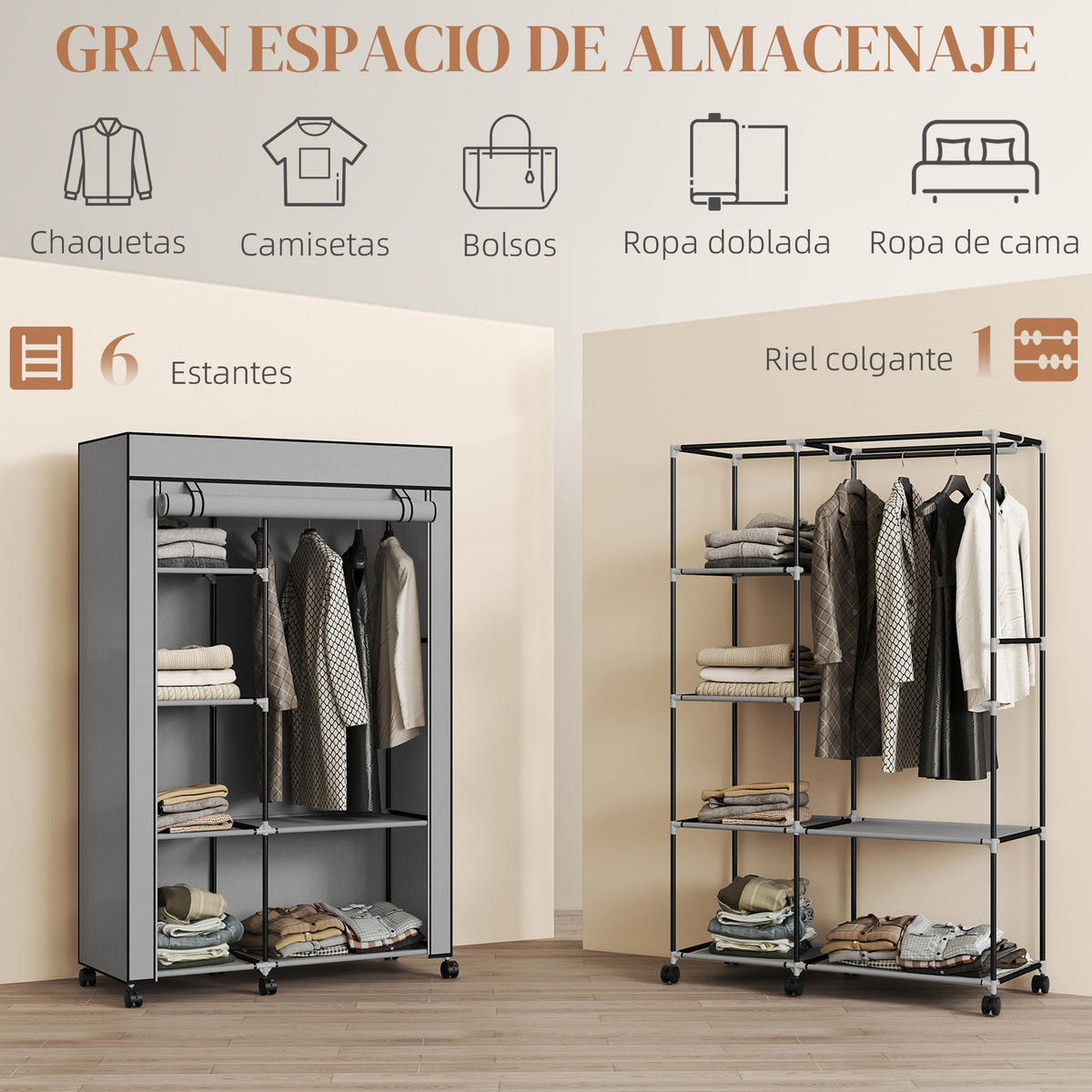 STOFFSCHRANK Grau 1 Stück - Grau, Holzwerkstoff (103/162.5/43cm) - GiPP