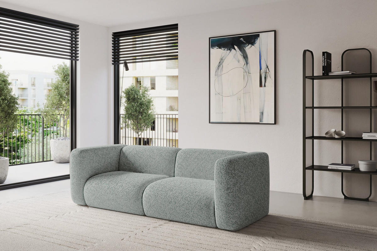 MODULARES Sofa 2-SITZER MIRA-S1 228x89x70 Grün cm Velours - Schwarz/Hellgrün, Holzwerkstoff/Kunststoff (228/70/89cm) - ALTDECOR