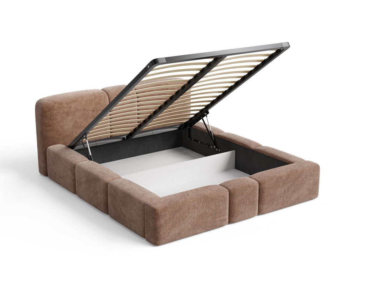 POLSTERBETT Monte160x200 cm- Bettkasten und Stauraum - Doppelbett mit Stabilem Metallrahmen - Monte-Stoff- Hellbraun - Hellbraun, Holzwerkstoff (160/200cm) - Chilly