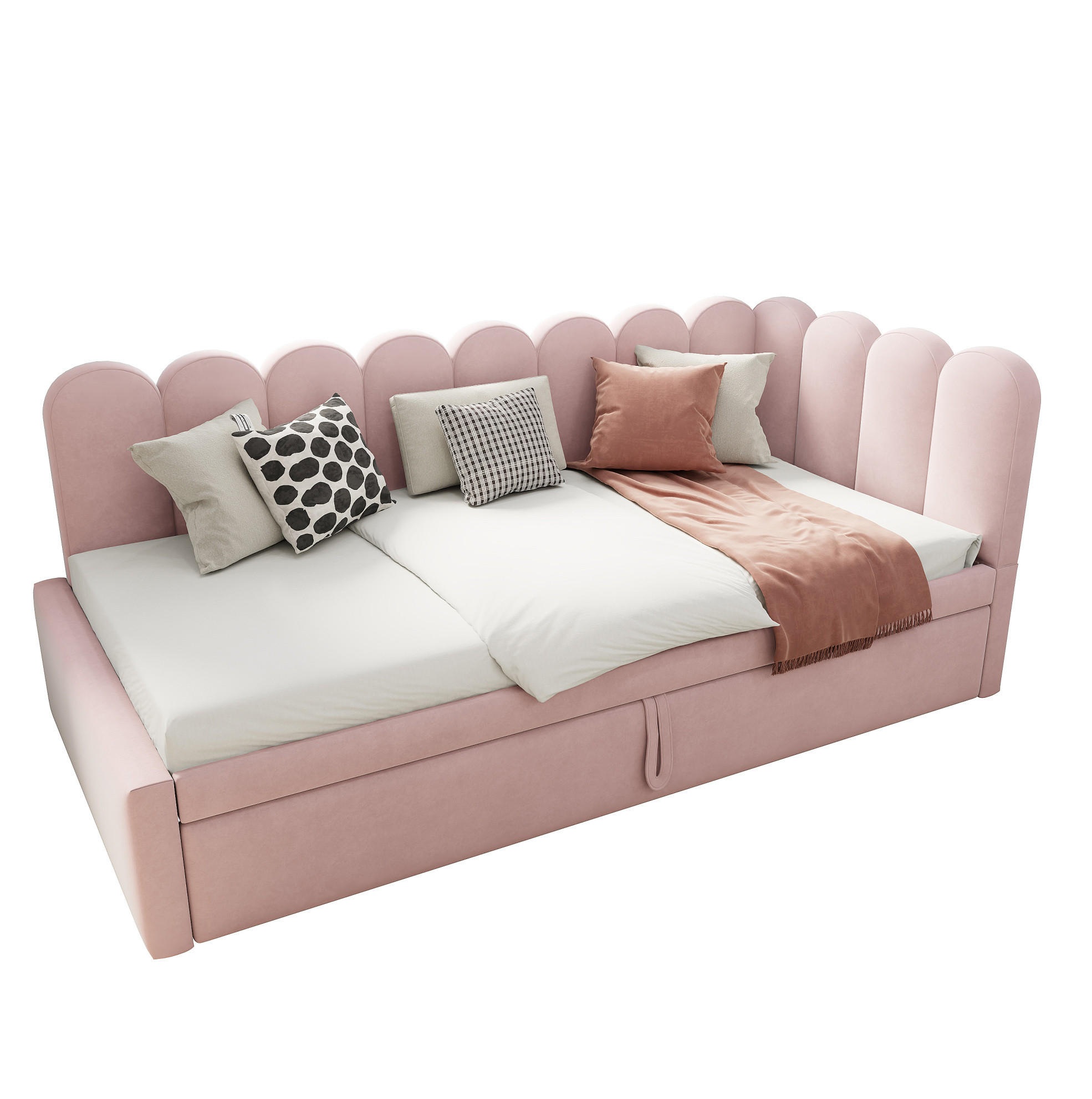SAMT-POLSTERBETT 90/200 cm in Rosa mit Ausziehbett und gepolstertem Kopfteil - Rosa, Textil (90/200cm) - BEAOK