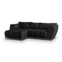 ECKSOFA VESTANO L-S Schwarz Velours-Stoff mit Schlaffunktion - Schwarz, Holz (287/182cm) - MASSENO