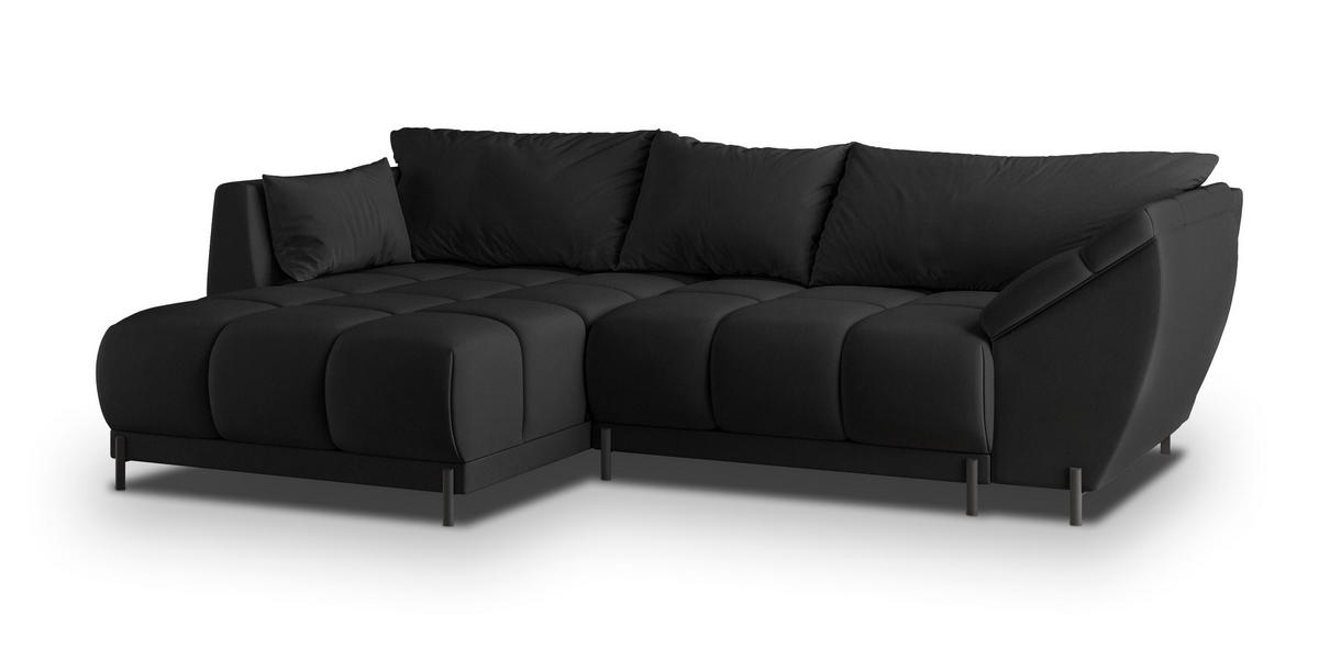 ECKSOFA VESTANO L-S Schwarz Velours-Stoff mit Schlaffunktion - Schwarz, Holz (287/182cm) - MASSENO