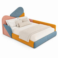 KINDER-POLSTERBETT 140x200 cm in Blau mit Patchwork-Design und erhöhtem Seitenschutz - Blau, Textil (140/200cm) - IVMEU