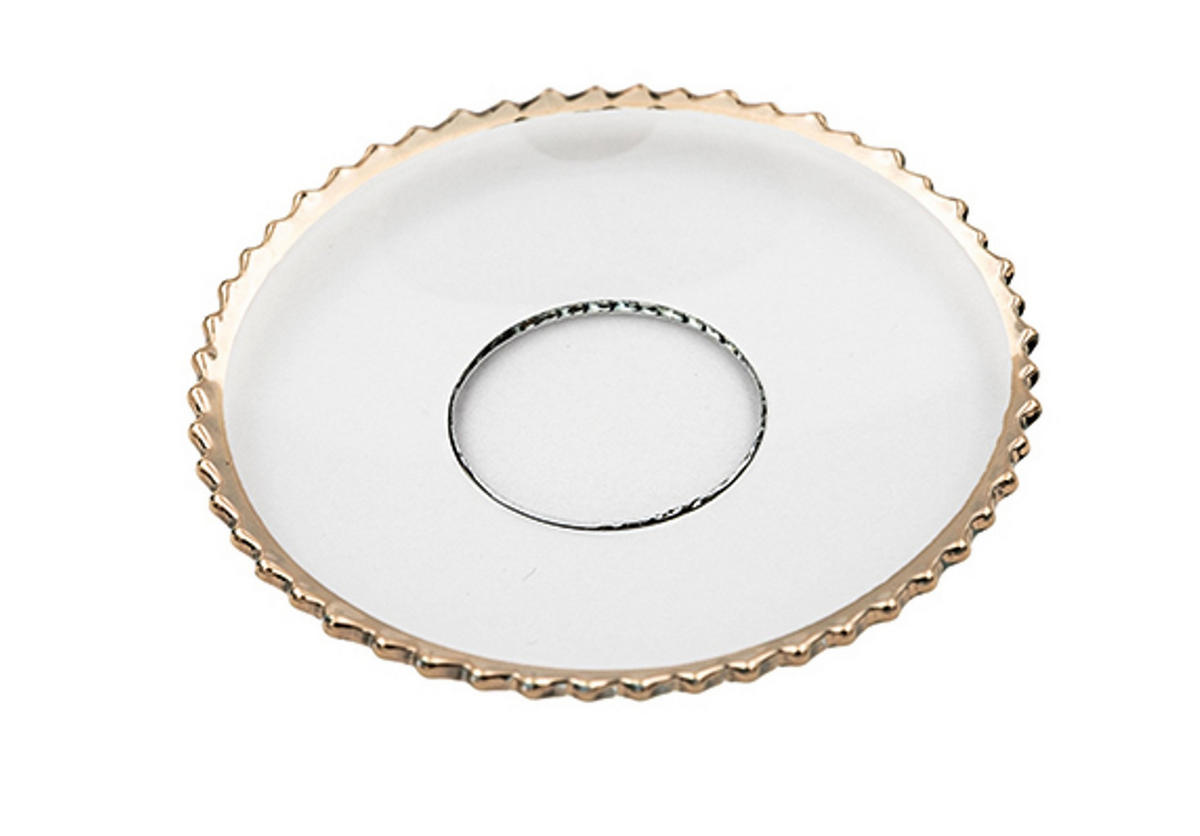 GLAS-KERZENMANSCHETTE (Bobeches) "Gezackt Goldrand" für Kerzen bis Ø 25 mm - Transparent, Paraffin (7/0.2/7cm) - Holfeuer Crystal Design