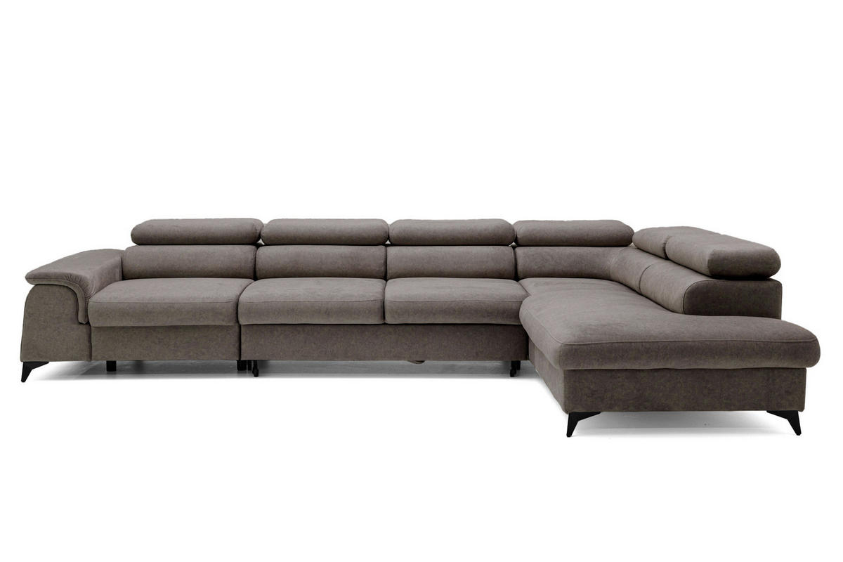 ECKSOFA Plaza Maxi Braun mit Schlaffunktion und Bettkasten 6x verstellbare Kopfstützen - Braun, Textil (203/350cm) - Muffo