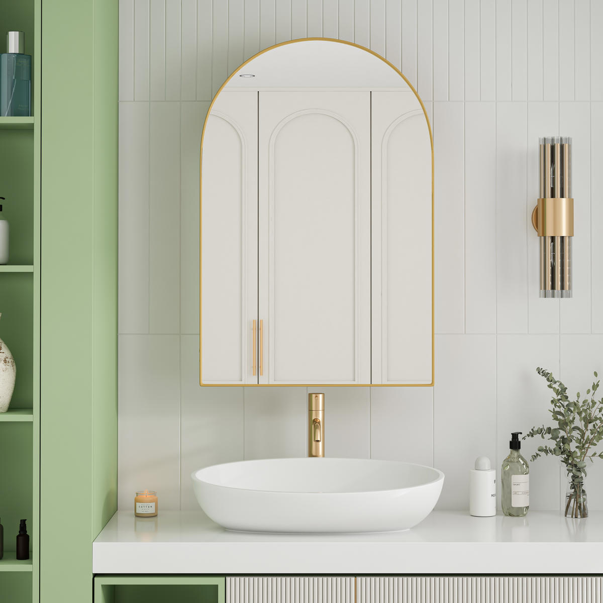 SPIEGELSCHRANK 91x61x12cm in Gold mit Metallrahmen und gehärtetem Glas - Goldfarben, Glas (61/12/91cm) - Modfu