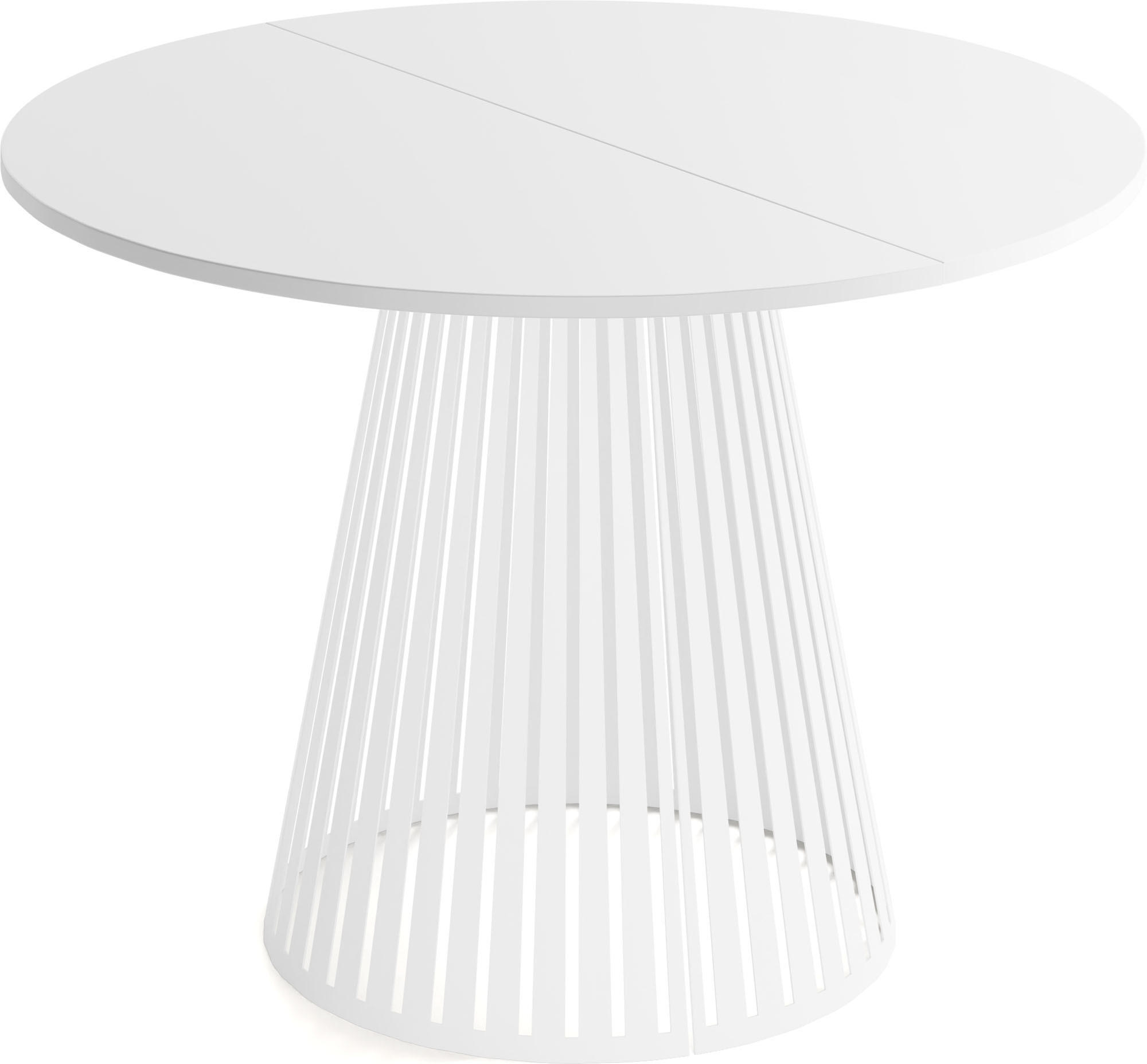 ESSTISCH Naro rund ausziehbar mit Weißem Lamellen-Metallgestell, Weiß 100-180/100/76 cm - Weiß, Holzwerkstoff/Metall (100/100/76cm) - WFL GROUP