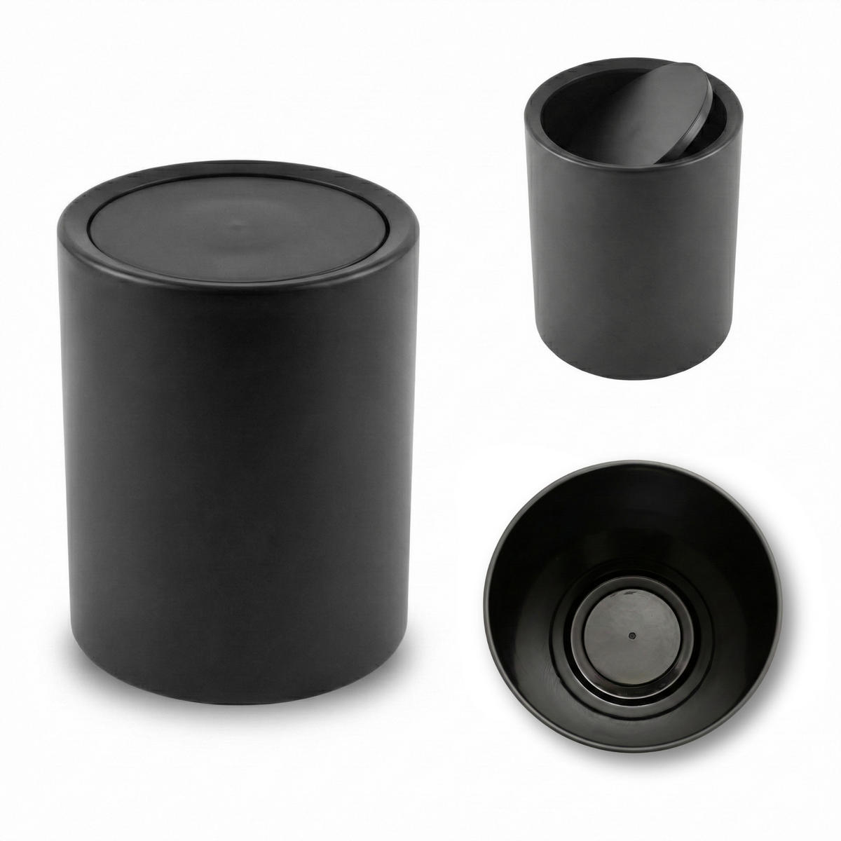 BADEZIMMER-MÜLLEIMER Rund 6 l 21/21/26 cm - Schwarz, Kunststoff (21/26/21cm) - NUXIO