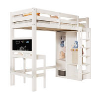 HOCHBETT 90/200 cm in Weiß mit Schreibtisch, Kreidetafel und offenem Kleiderschrank - Weiß, Holzwerkstoff (90/200cm) - Flora Grace
