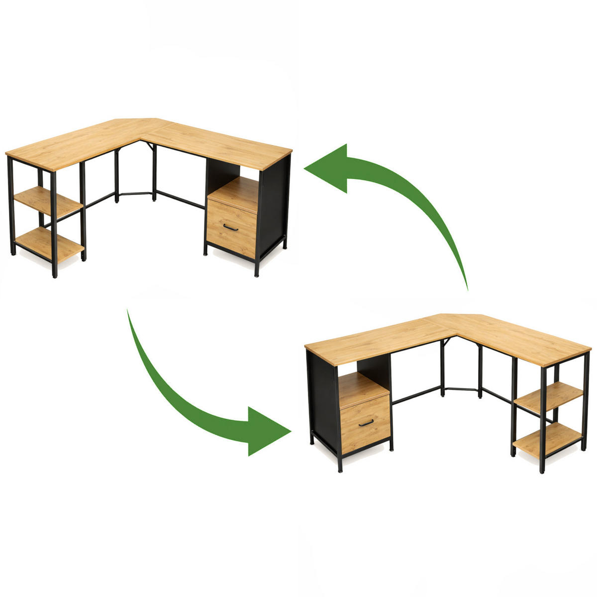 ECKSCHREIBTISCH Holzoptik Eichefarben Metall Schwarz L-Form Büro 149x149x75 cm - Eichefarben/Schwarz, Holzwerkstoff/Metall (149/149/75cm) - Begryf