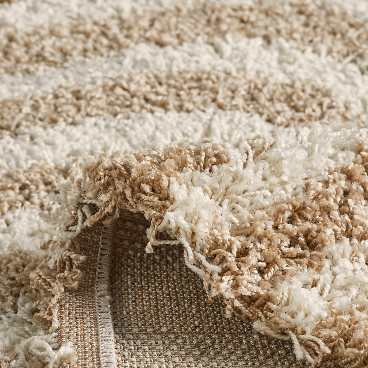 TEPPICH shaggy mit geometrischem Muster in Beige Olympe 80x140 cm - Beige, Textil (80/140cm) - Nazar Rugs
