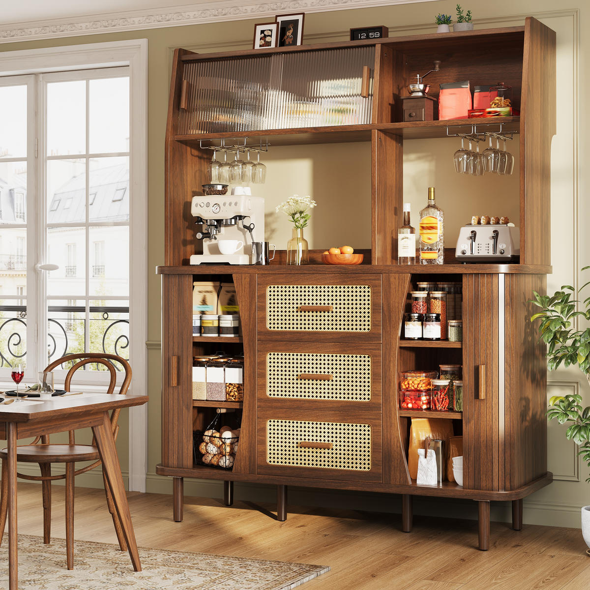 BUFFETSCHRANK Nussbaumfarben 140/40.5/174.5 cm - Walnussfarben, Holz (140/174.5/40.5cm) - PANGIVO