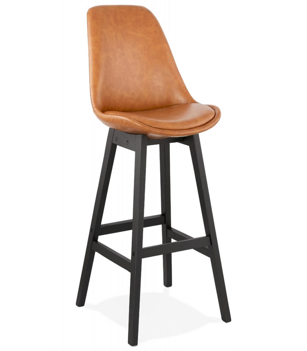 BARHOCKER aus Kunstleder und Eichenholz mit Rückenlehne ELENA, Braun-Schwarz 48x56x112 cm - Schwarz/Braun, Eichenholz/Holz (48/112/56cm) - KADIMA DESIGN