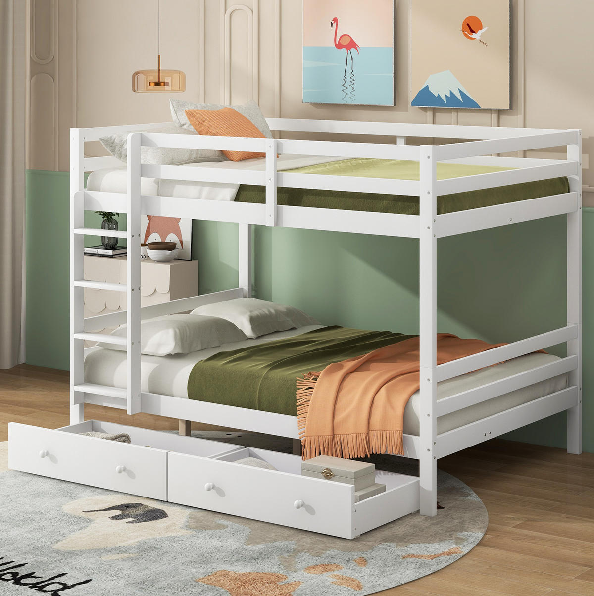 ETAGENBETT, 140x200 cm, mit Stauraumtreppe, Schrank und platzsparend, Weiß - Weiß, Holz (140/200cm) - OKWISH