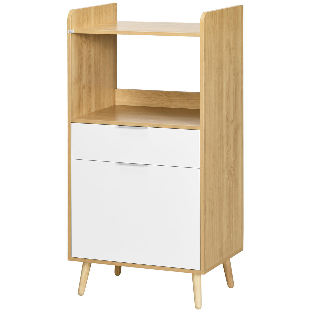 KÜCHENWAGEN, Mikrowelle, Schrank, Schublade, verstellbarer Boden, Natur/Weiß, 58x40x118cm - Multicolor, Metall (58/118/40cm) - FORIOUS