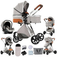 KINDERWAGENSET 3-in-1 mit Autositz, höhenverstellbarer Rückenlehne, wendbarem Sitz, Federung, Verdeck mit UV-Schutz für Babys, hellgrau - Hellgrau, Metall (80/60cm) - Kaket