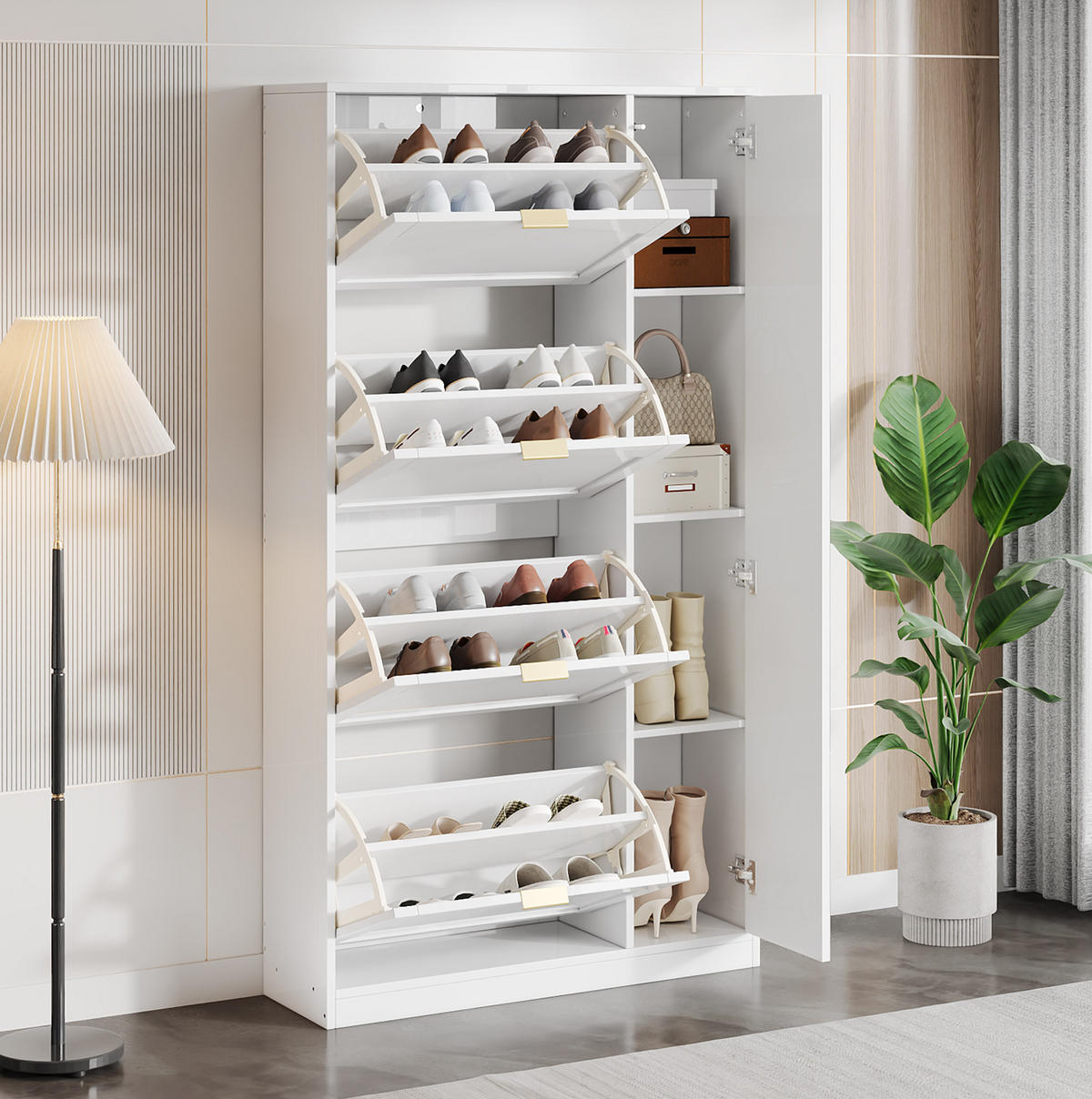 SCHUHSCHRANK 24/80/147 cm mit Spiegeltüren, 4 Klappen und verstellbaren Einlegeböden, Weiß - Weiß, Holzwerkstoff (80/147/24cm) - Redom