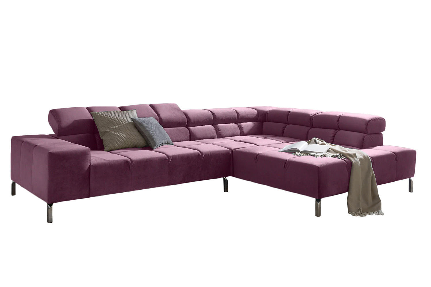 ECKSOFA NELSON Violett Velvet - Violett/Silberfarben, Textil (321/116cm) - KAWOLA