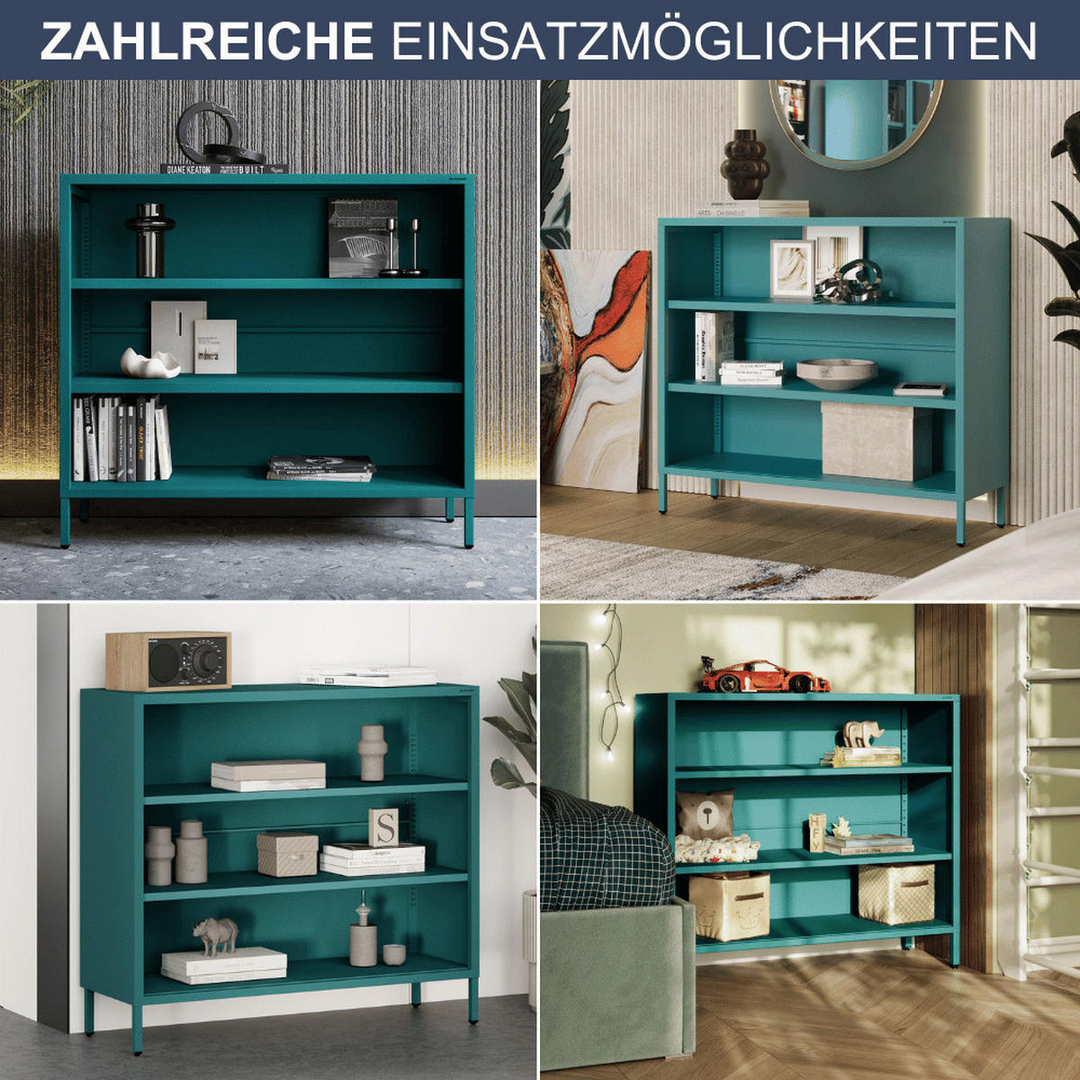 KOMMODE Metall offen WORF 4 Ebenen 90x100x35cm Türkis - Türkis, Metall (100/90/35cm) - DELUKE