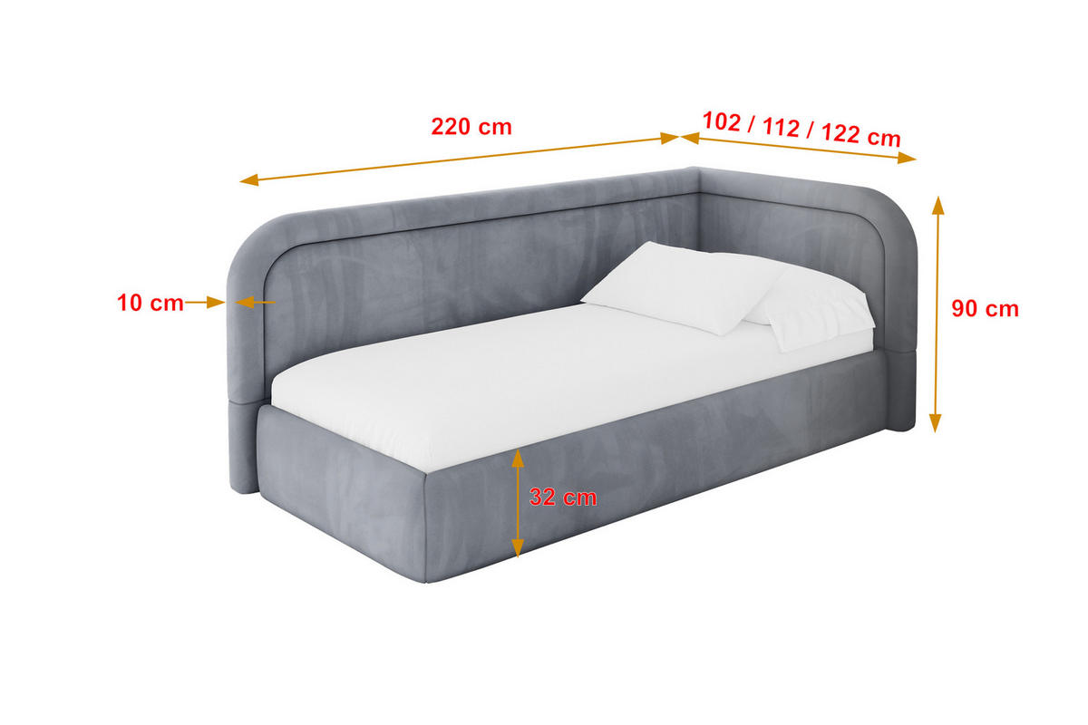 EINZELLBETT Jugendbett mit Bettkasten, Links - JOVY 80x200 Grau - Grau, Holzwerkstoff/Textil (80/200cm) - ALTDECOR