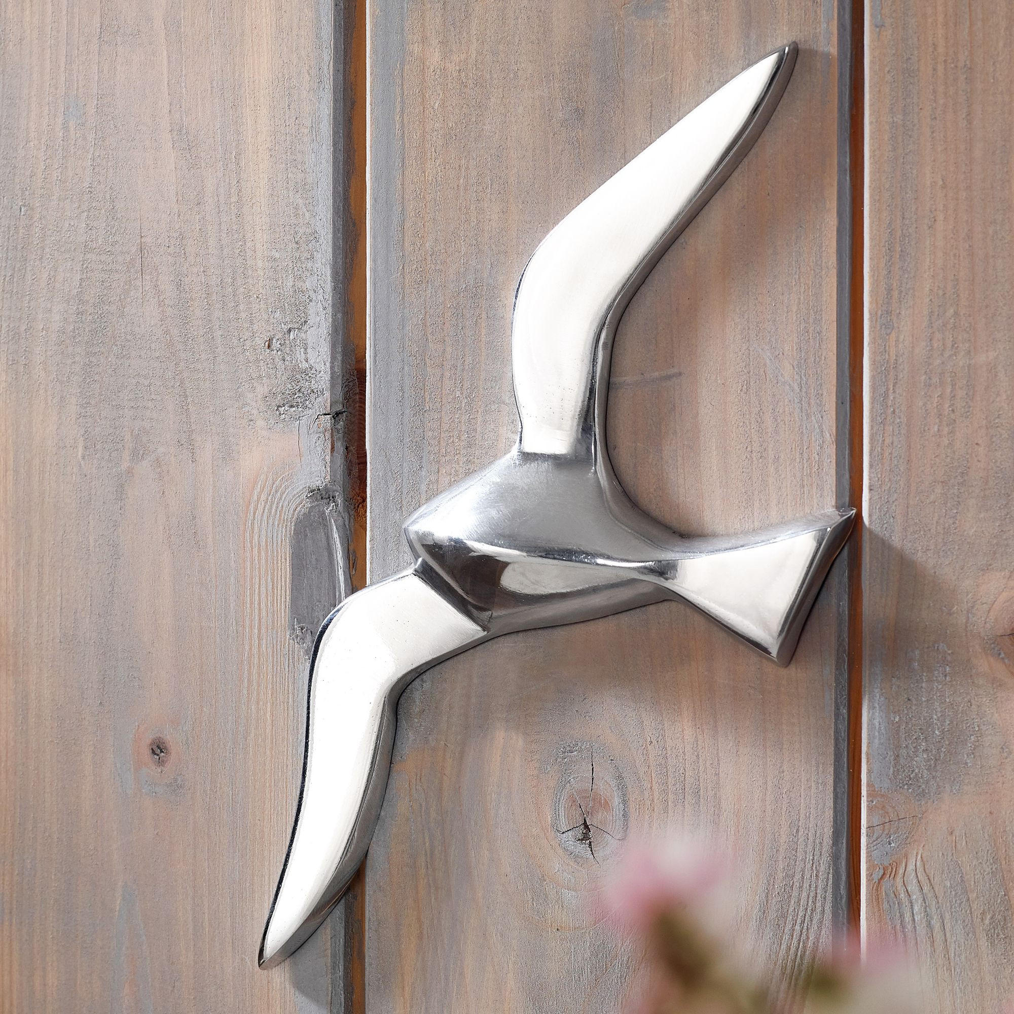 WANDDEKO Möwe Aluminium silberfarben poliert 30 cm mit Wandhalterung - Silberfarben, Metall (30/13/3cm) - KADIMA DESIGN