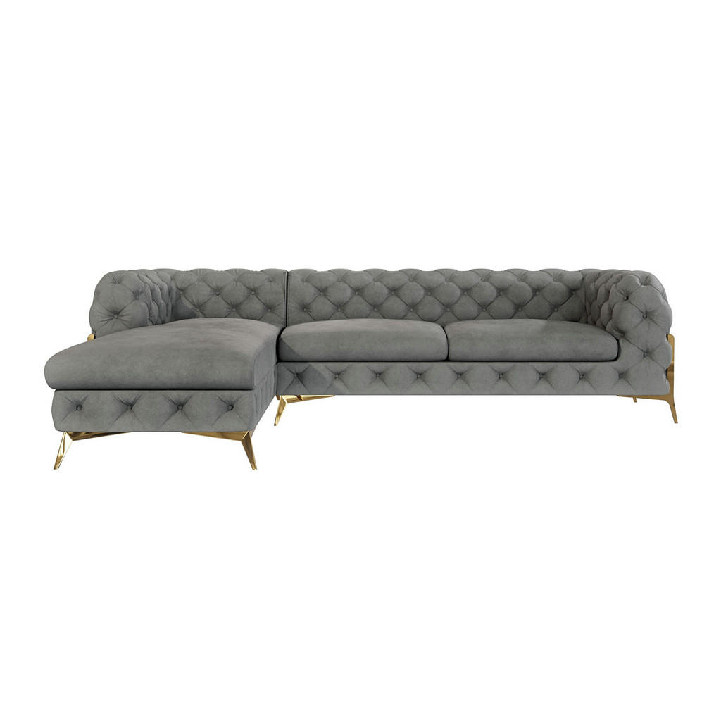 Thumbnail - S-Style Möbel Ecksofa, Grau, Textil, Echtholz,Buche, Birke, 5-Sitzer, Füllung: Polyetherschaumkern, Eckteil, L-Form, Ott...