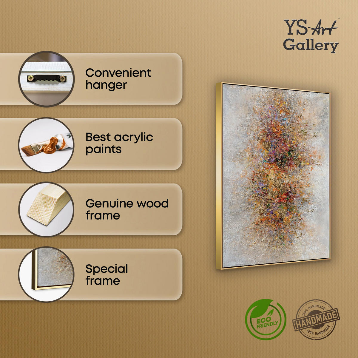 GEMÄLDE Palette des Lichts Schattenfugenrahmen Gold 70x50 cm - Goldfarben, Holz (70/50cm) - YS-art gallery