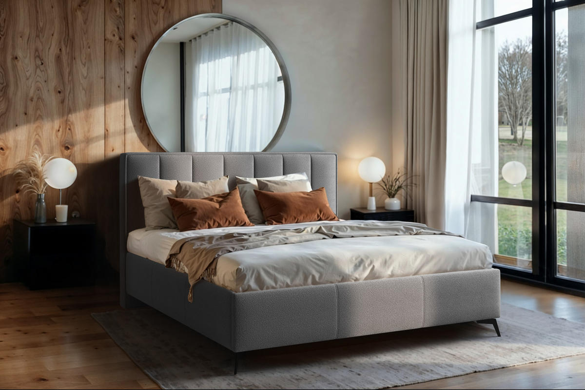 POLSTERBETT Balance 180x200 cm mit Bettkasten und Gasdruckfedern – Grau, modernes Design - Grau, Textil (180/200cm)