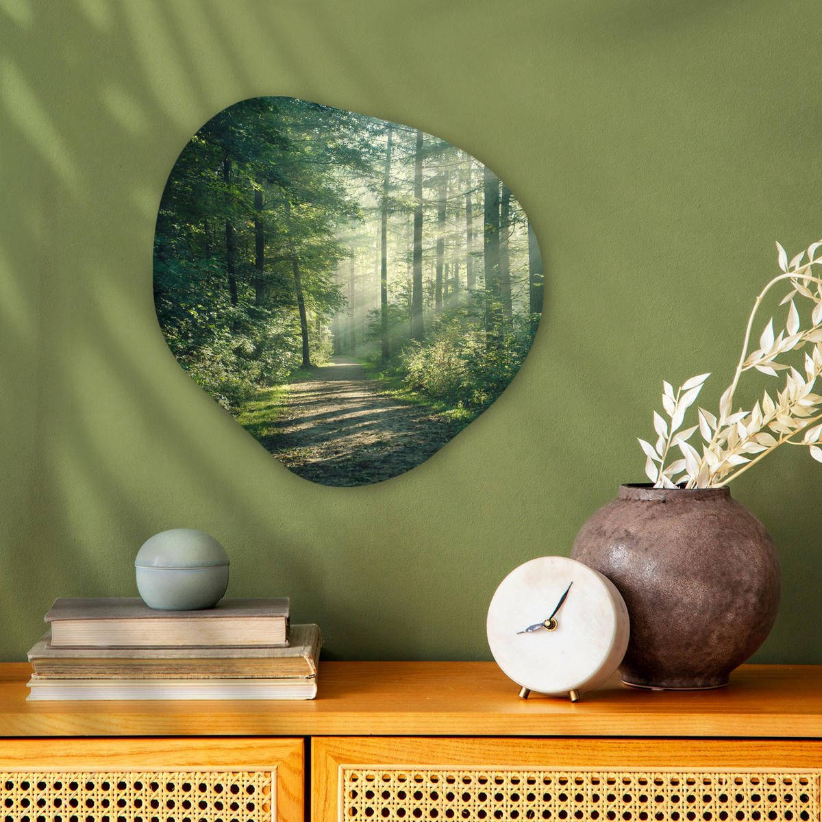 WANDBILD Wald - Weg - Sonne - Bäume - Grün - Natur 40x40 cm - Waldgrün, Kunststoff (40/40cm) - MuchoWow