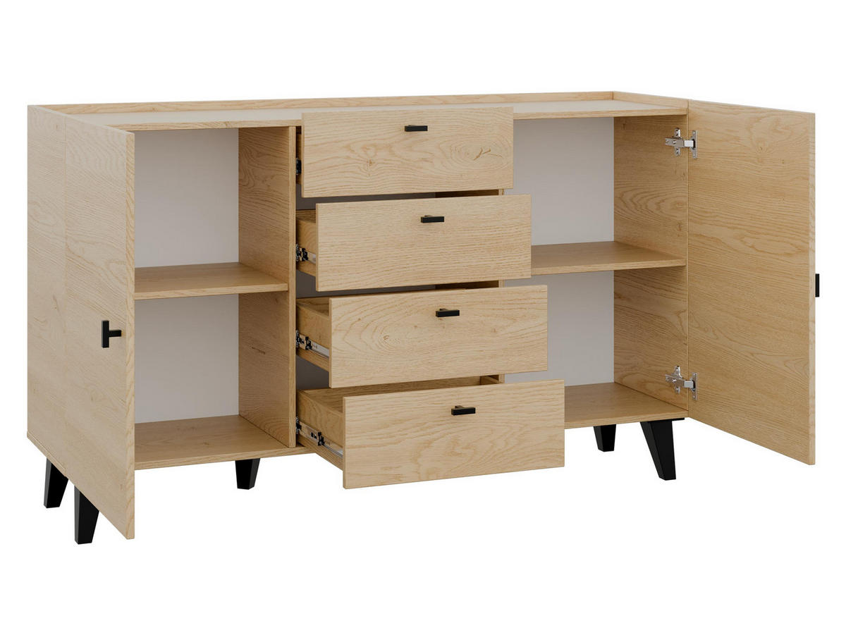 KOMMODE Vurkizo 150 2D4SZ - Eichefarben/Schwarz, Holzwerkstoff/Kunststoff (151/90/40cm) - MIRJAN24