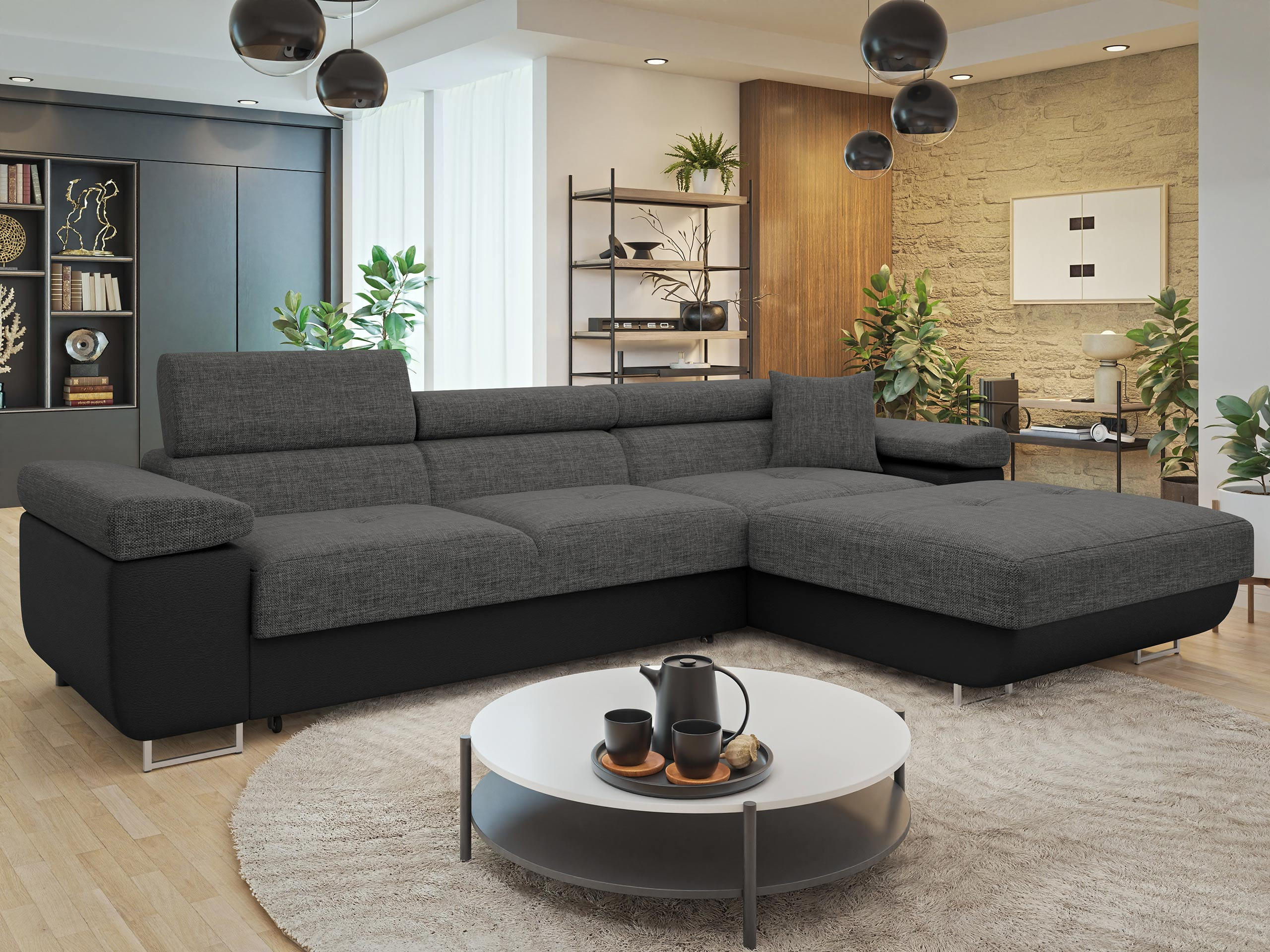 ECKSOFA Torezio Mini, Seite: Rechts - Dunkelgrau, Holz/Textil (280/170cm) - MIRJAN24