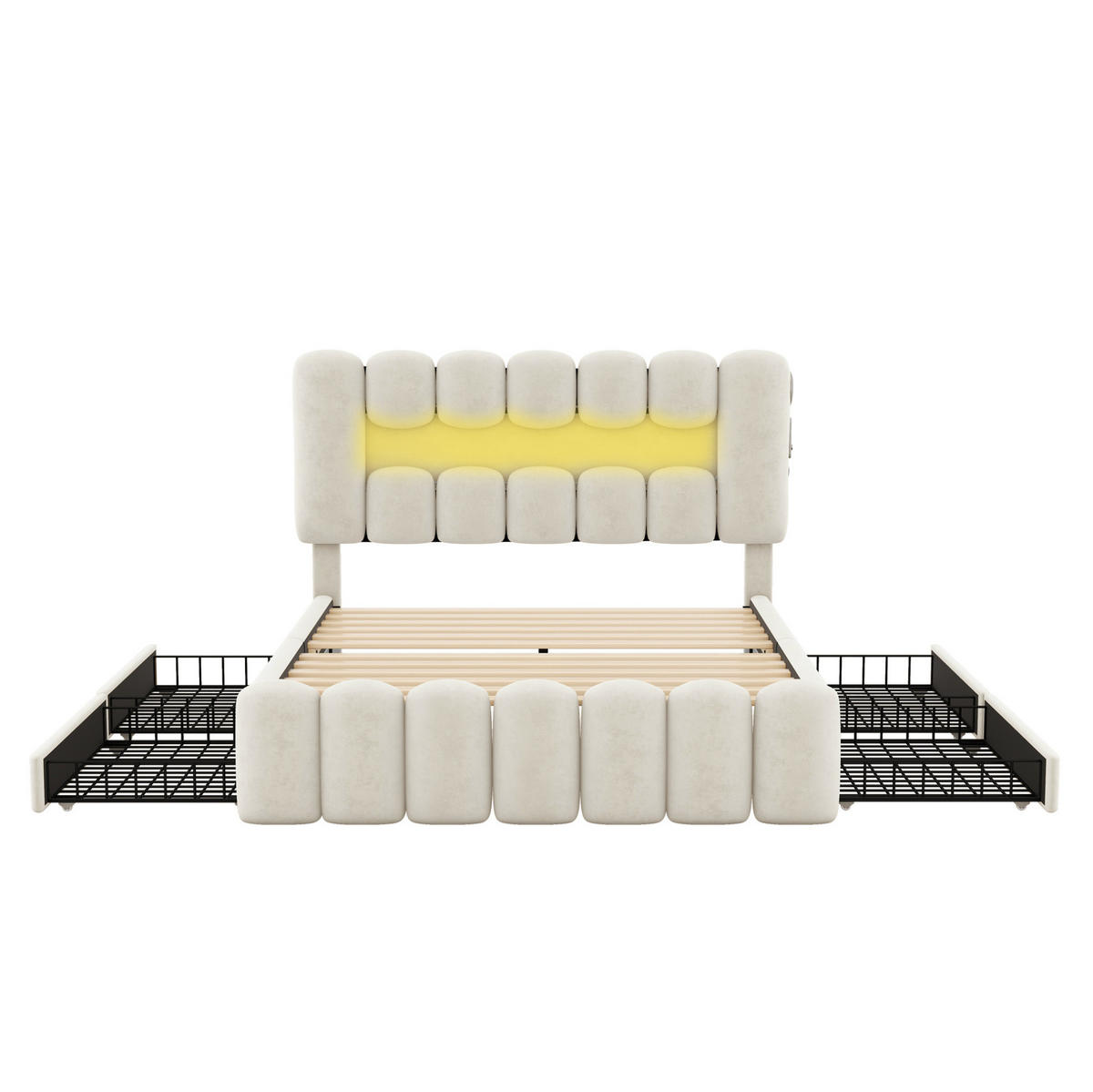 POLSTERBETT mit 4 Schubladen 140x200 cm Samt Beige - Beige, Metall (140/200cm) - Meubliv