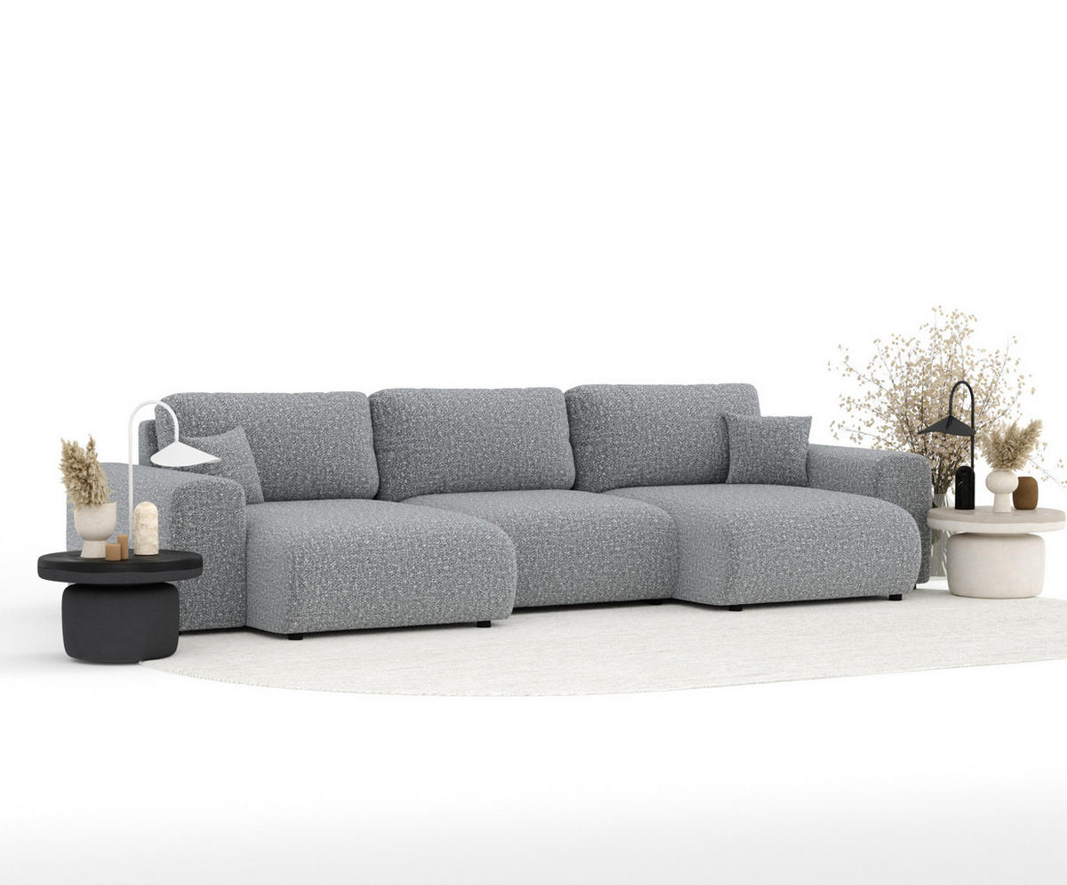PANORAMASOFA Zanzibar Grau Plüschstoff - Schwarz/Grau, Holz/Holzwerkstoff (325/79/144cm) - Maison de Reve
